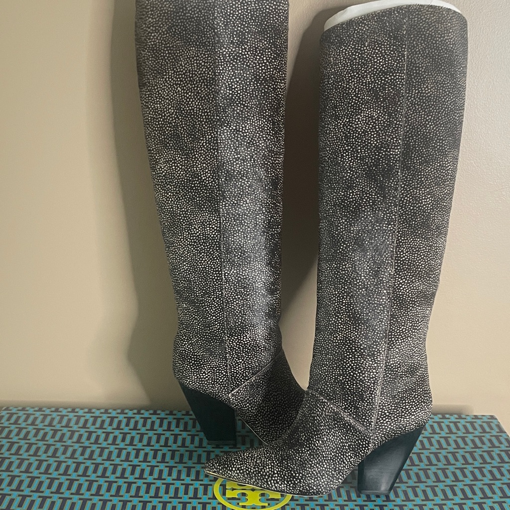 Stylish Black And Gray Women's Knee-High Boots